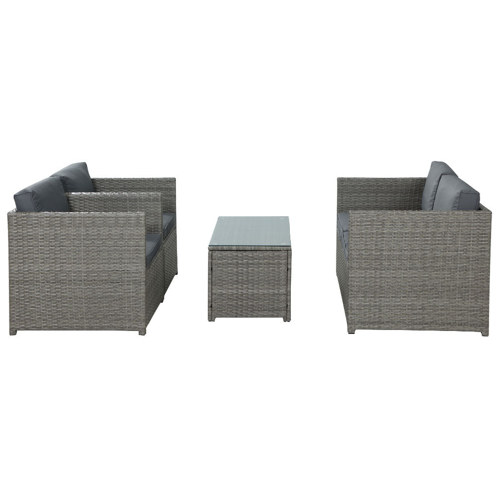 4-Piece Outdoor Sofa Set Wicker Couch Lounge Setting Grey - Furniture > Outdoor - Bedzy Australia