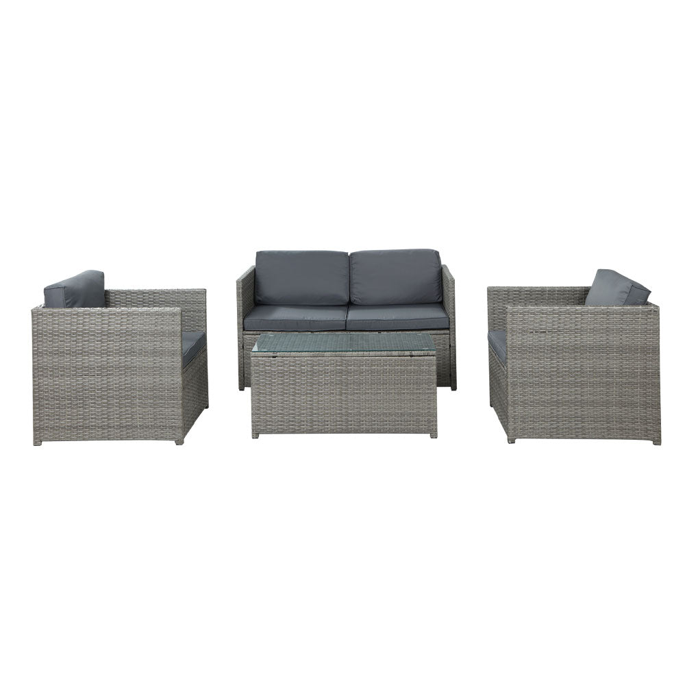 4-Piece Outdoor Sofa Set Wicker Couch Lounge Setting Grey - Furniture > Outdoor - Bedzy Australia