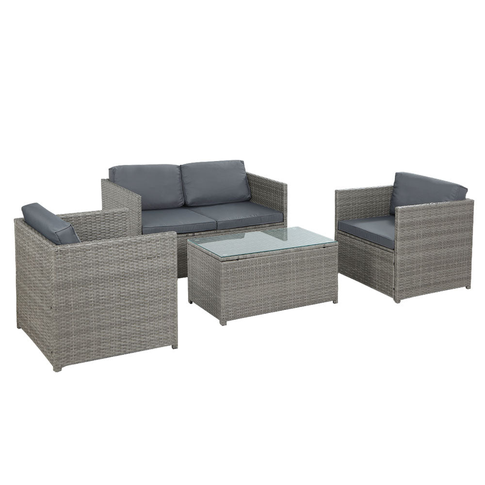 4-Piece Outdoor Sofa Set Wicker Couch Lounge Setting Grey - Furniture > Outdoor - Bedzy Australia