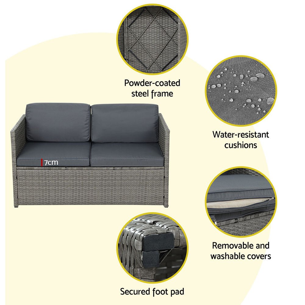 4-Piece Outdoor Sofa Set Wicker Couch Lounge Setting Grey - Furniture > Outdoor - Bedzy Australia