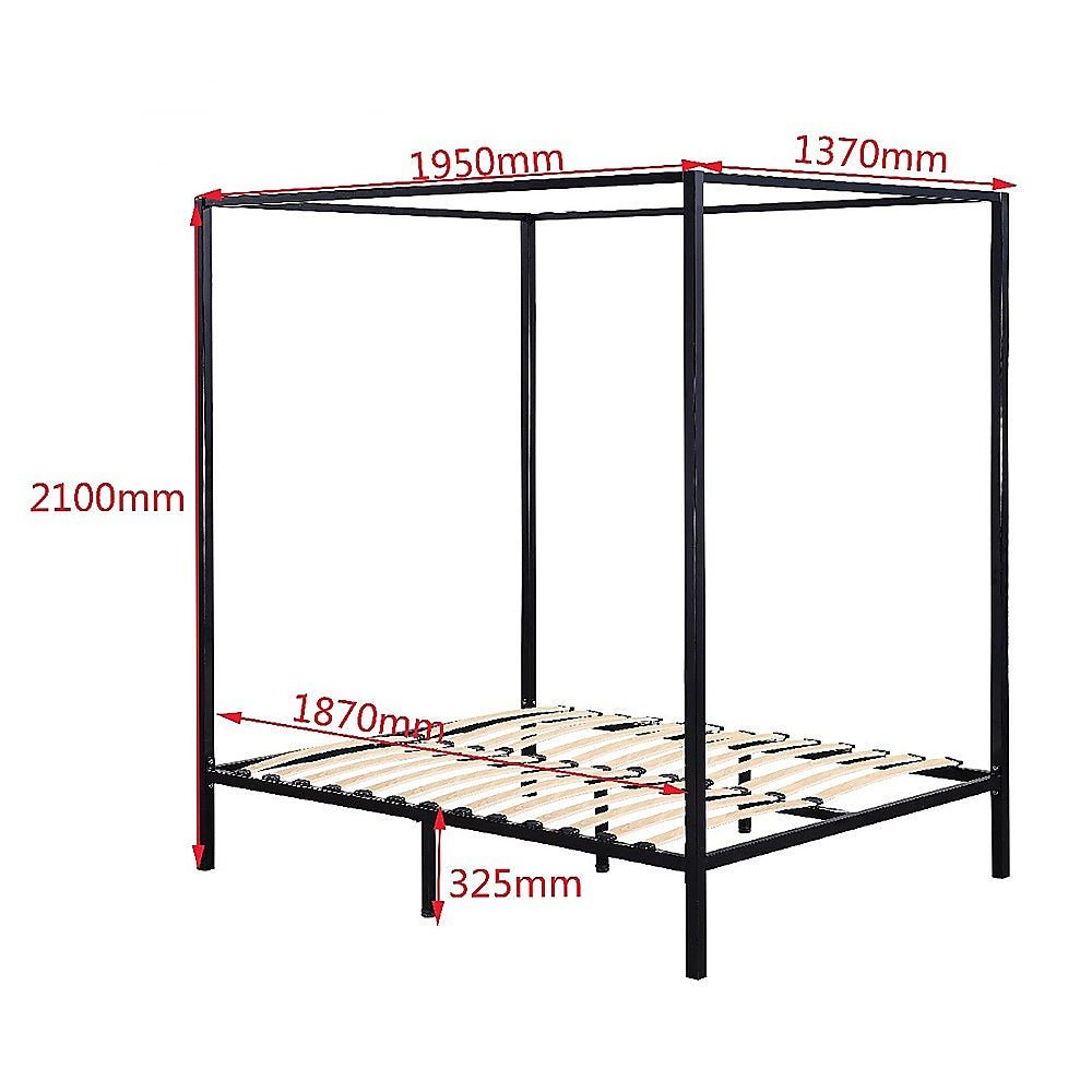 4 Poster Double Bed Frame Black - Bedzy Australia