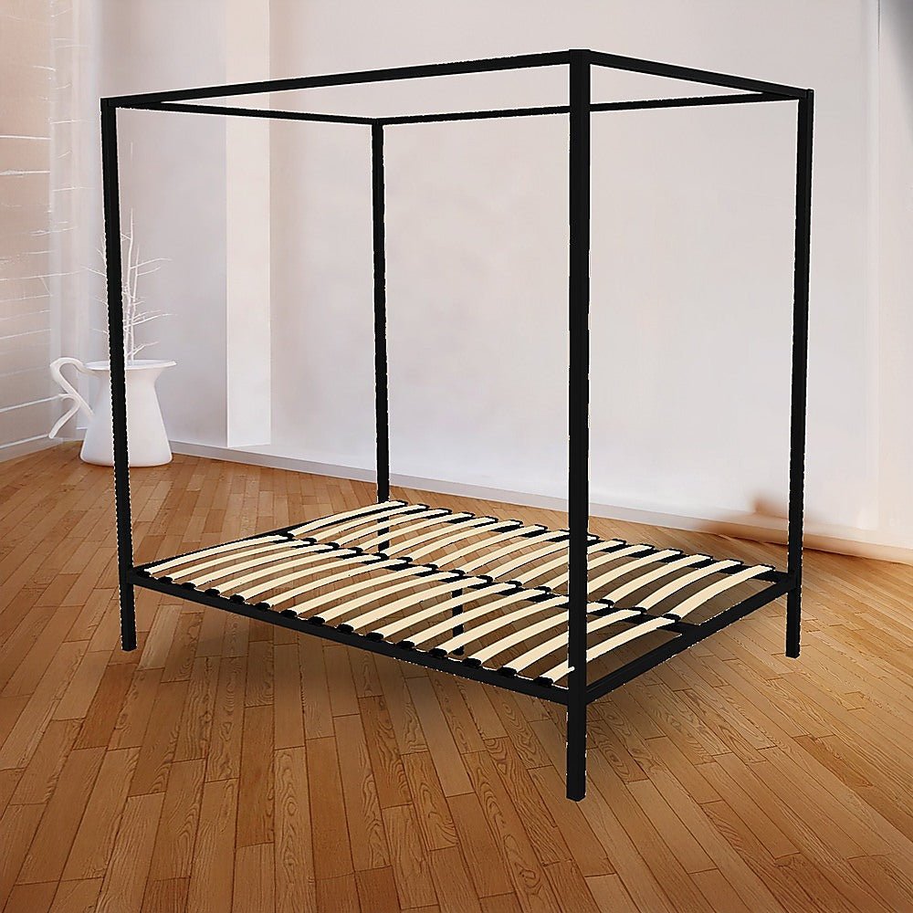 4 Poster Queen Bed Frame Black - Bedzy Australia