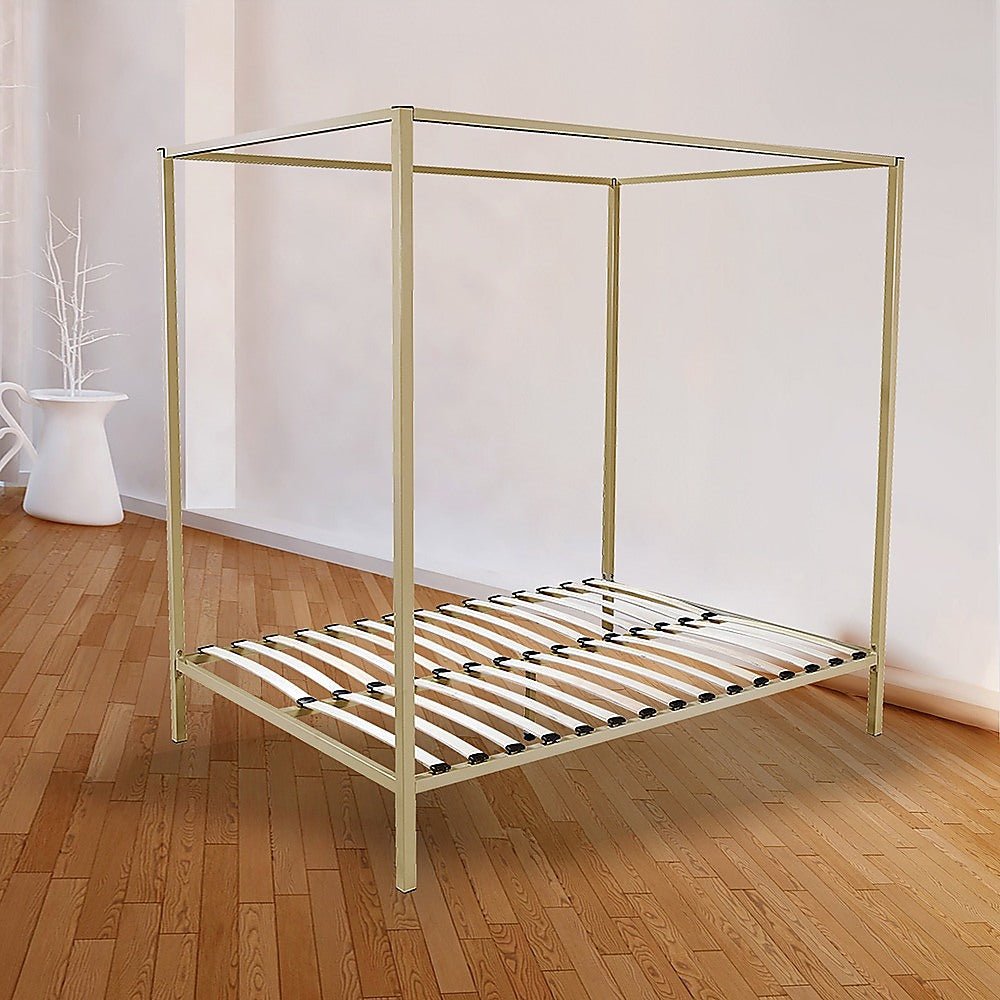 4 Poster Queen Bed Frame Gold - Bedzy Australia