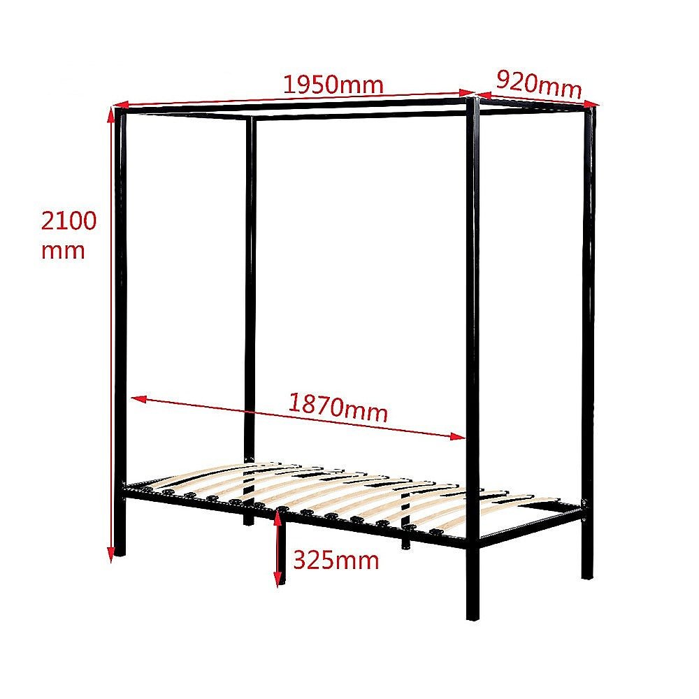 4 Poster Single Bed Frame Black - Bedzy Australia