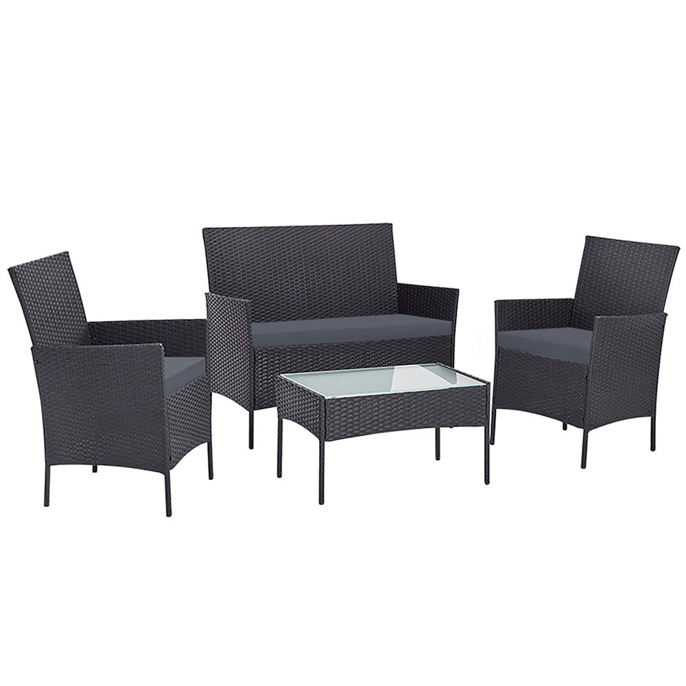 4 Seater Outdoor Sofa Set Wicker Setting Table Chair Furniture Dark Grey - Furniture > Outdoor - Bedzy Australia