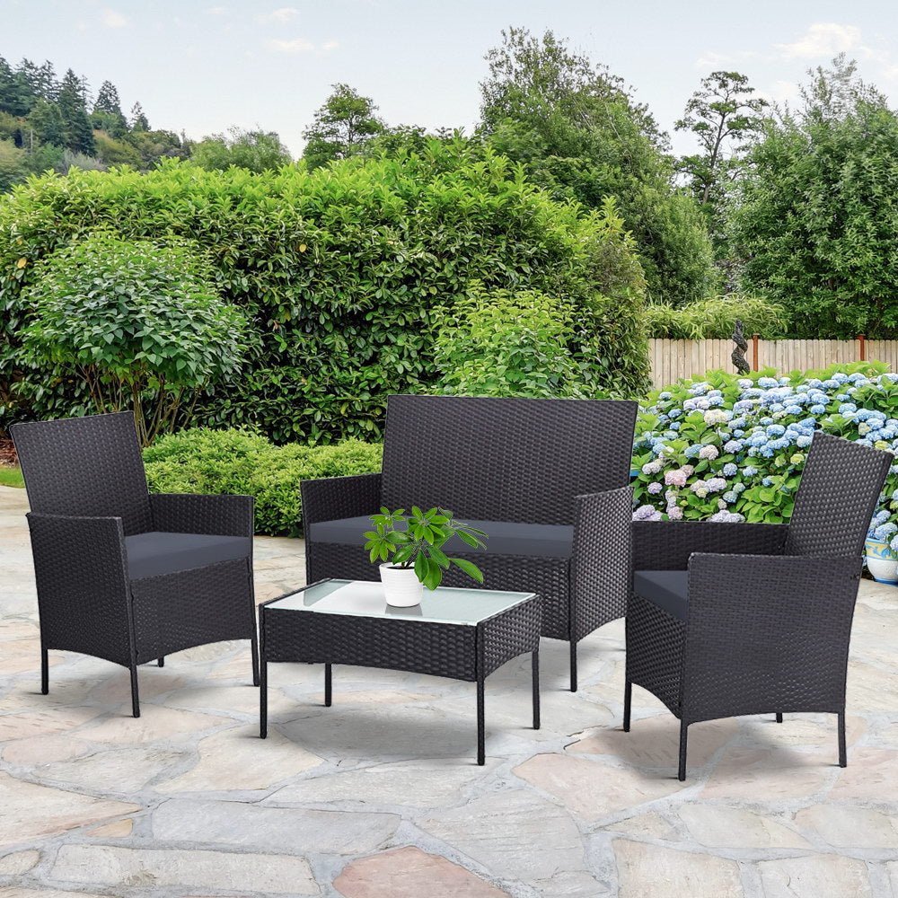 4 Seater Outdoor Sofa Set Wicker Setting Table Chair Furniture Dark Grey - Furniture > Outdoor - Bedzy Australia