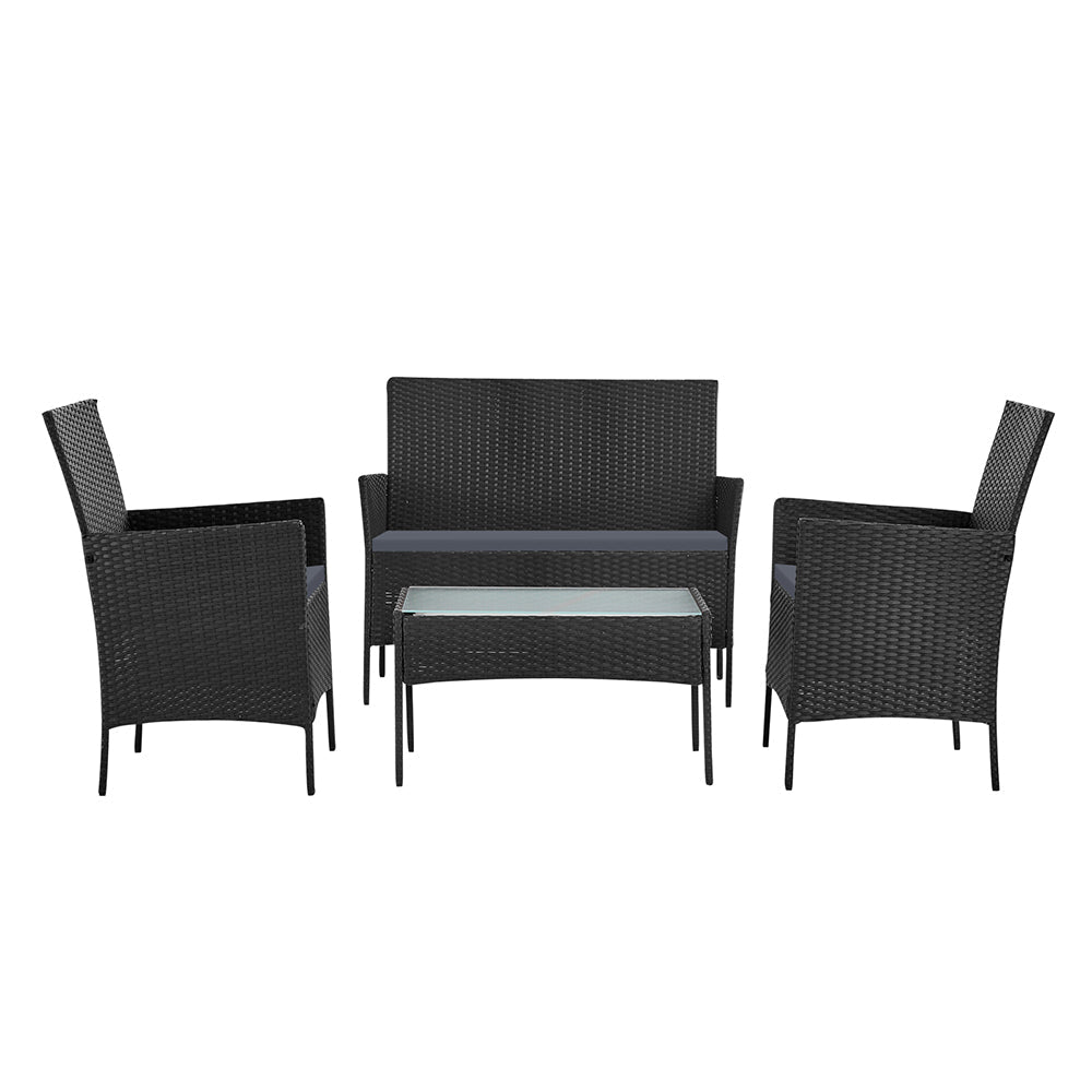 4 Seater Outdoor Sofa Set Wicker Setting Table Chair Furniture Dark Grey - Furniture > Outdoor - Bedzy Australia