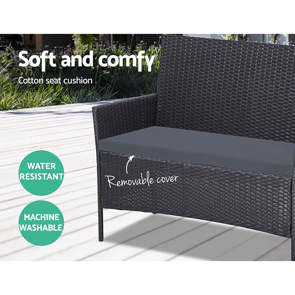 4 Seater Outdoor Sofa Set Wicker Setting Table Chair Furniture Dark Grey - Furniture > Outdoor - Bedzy Australia