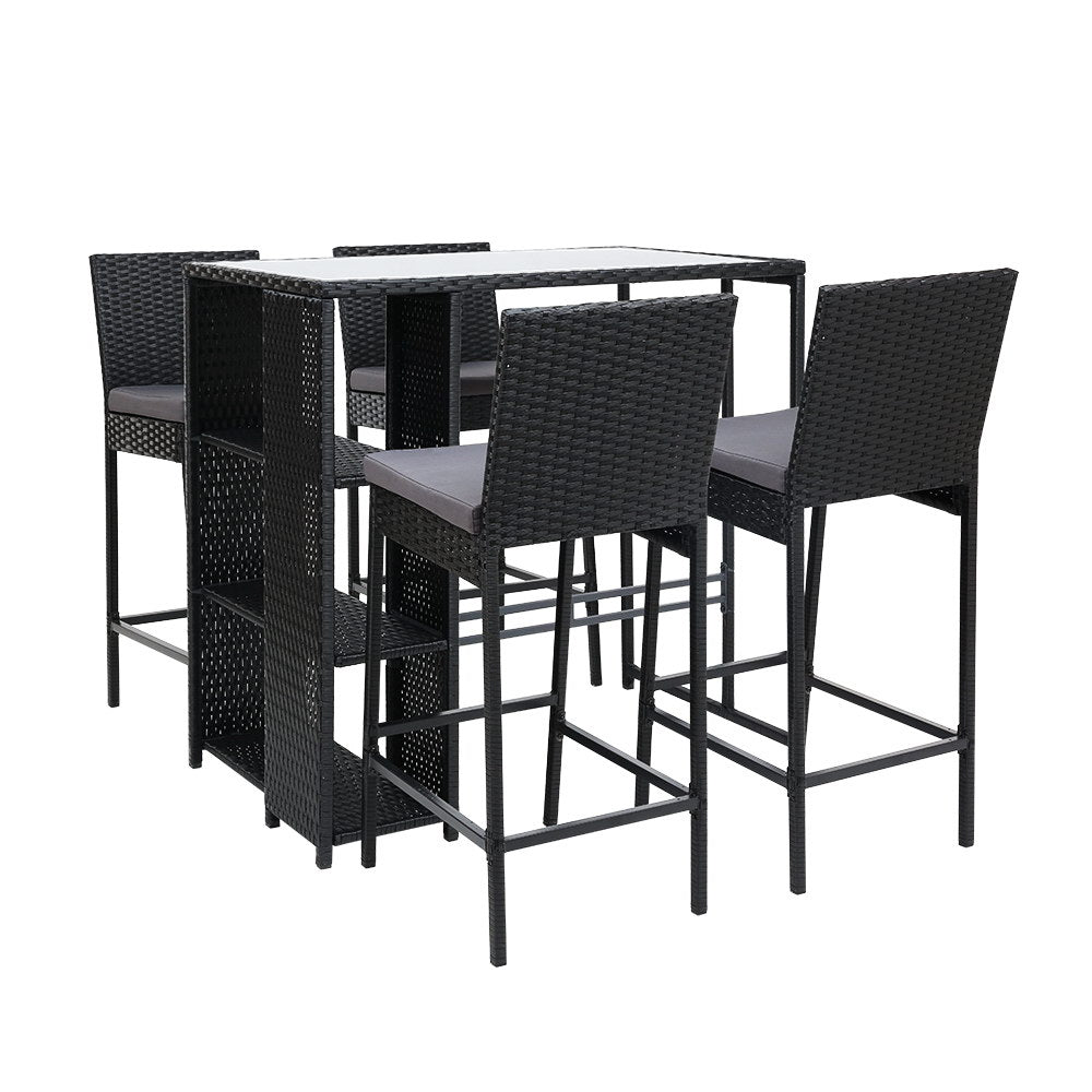 5-Piece Outdoor Bar Set Patio Dining Chairs Wicker Table Stools - Furniture > Outdoor - Bedzy Australia