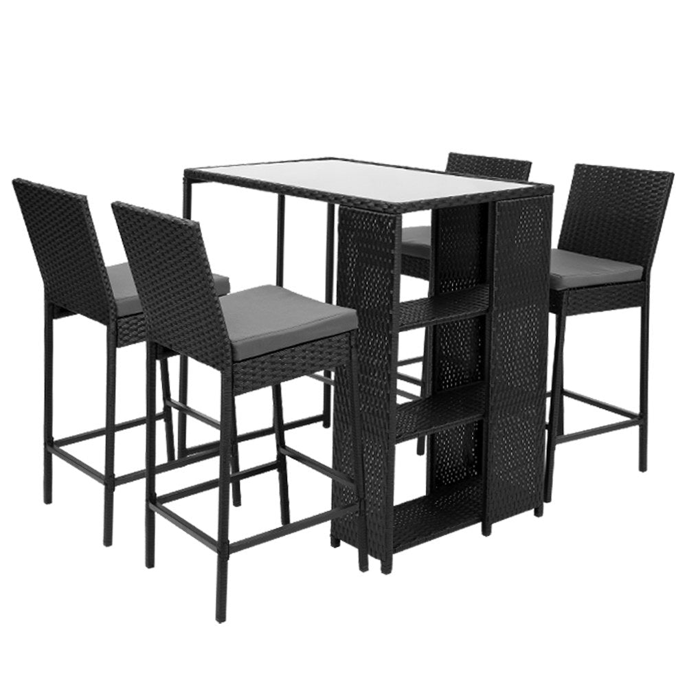 5-Piece Outdoor Bar Set Patio Dining Chairs Wicker Table Stools - Furniture > Outdoor - Bedzy Australia