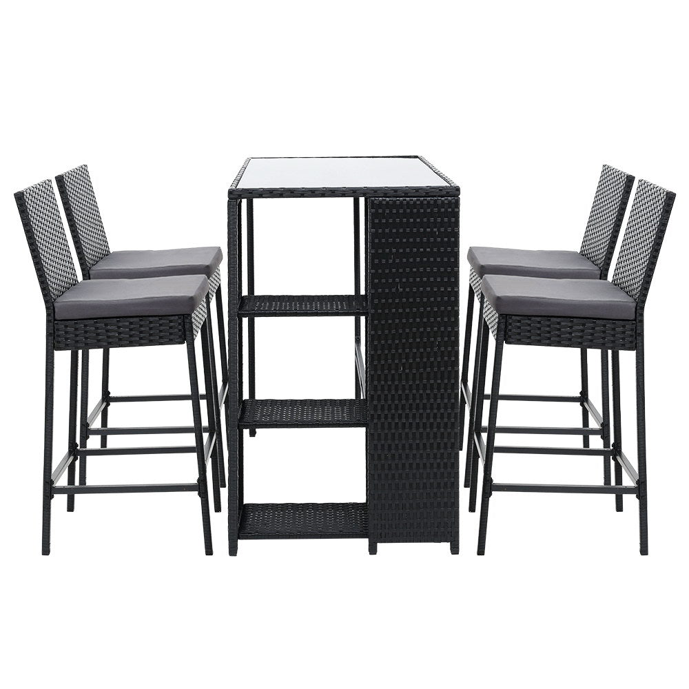 5-Piece Outdoor Bar Set Patio Dining Chairs Wicker Table Stools - Furniture > Outdoor - Bedzy Australia