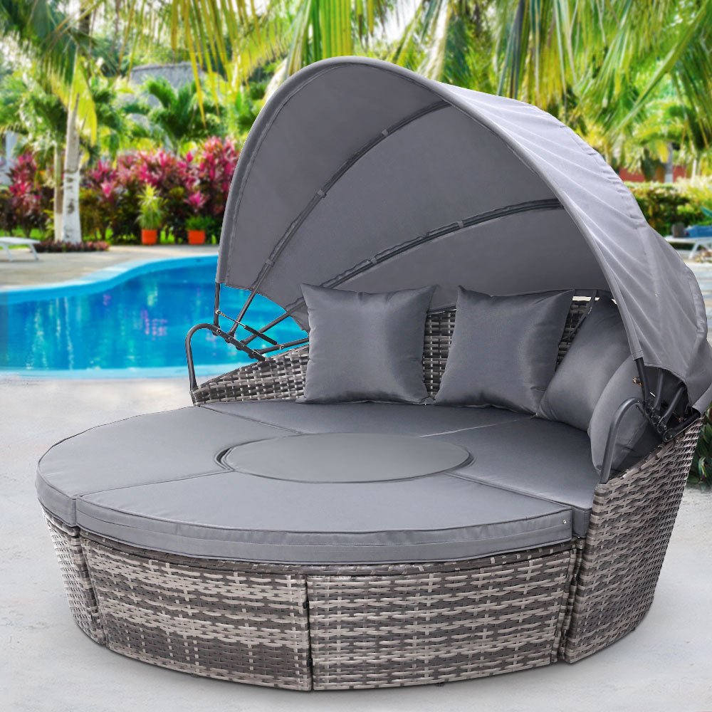 5 Piece Outdoor Day Bed With Shade (Grey) - Bedzy Australia