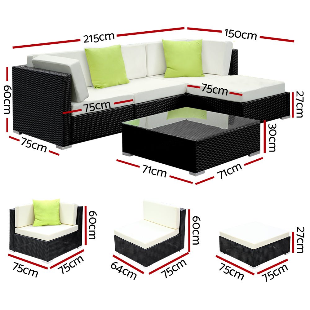 5-Piece Outdoor Sofa Set Wicker Couch Lounge Setting 4 Seater - Furniture > Outdoor - Bedzy Australia