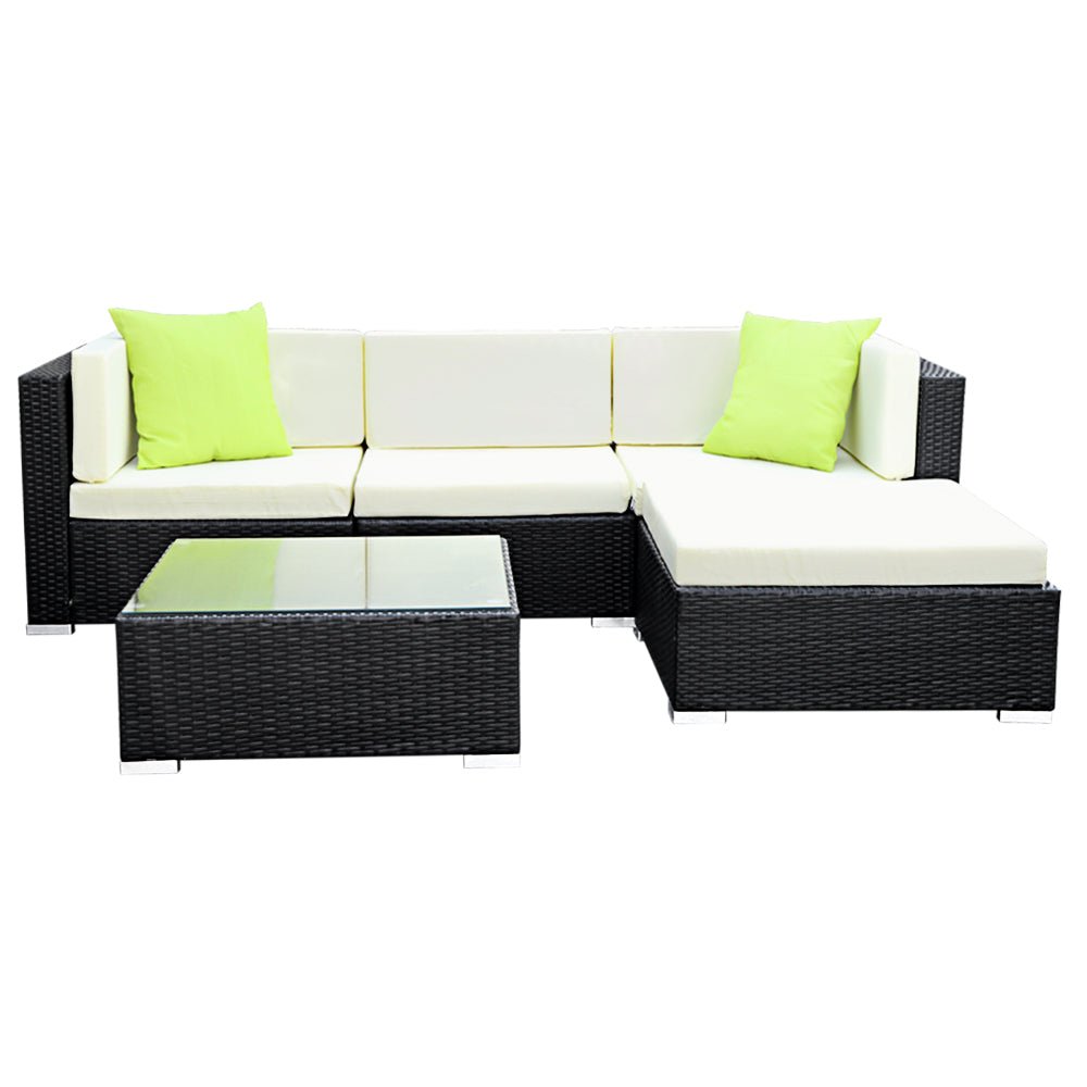 5-Piece Outdoor Sofa Set Wicker Couch Lounge Setting 4 Seater - Furniture > Outdoor - Bedzy Australia