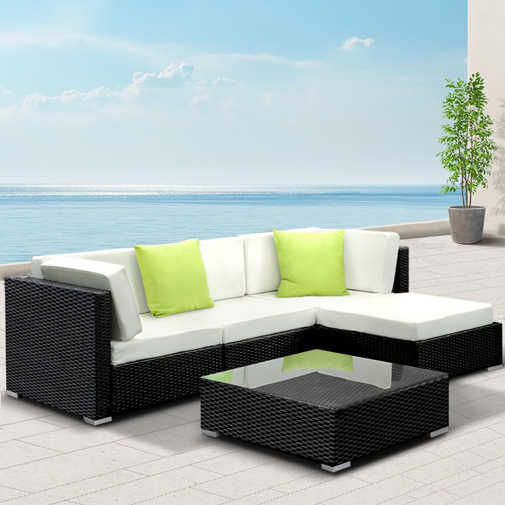 5-Piece Outdoor Sofa Set Wicker Couch Lounge Setting 4 Seater - Furniture > Outdoor - Bedzy Australia