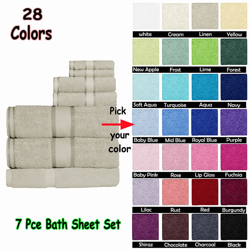 550gsm Cotton 7 Pce Bath Sheet Set Lip Gloss - Home & Garden > Bathroom Accessories - Bedzy Australia
