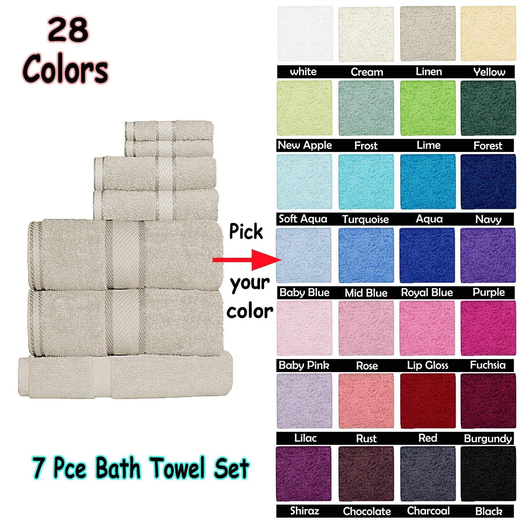 550gsm Cotton 7 Pce Towel Set Aqua - Home & Garden > Bathroom Accessories - Bedzy Australia