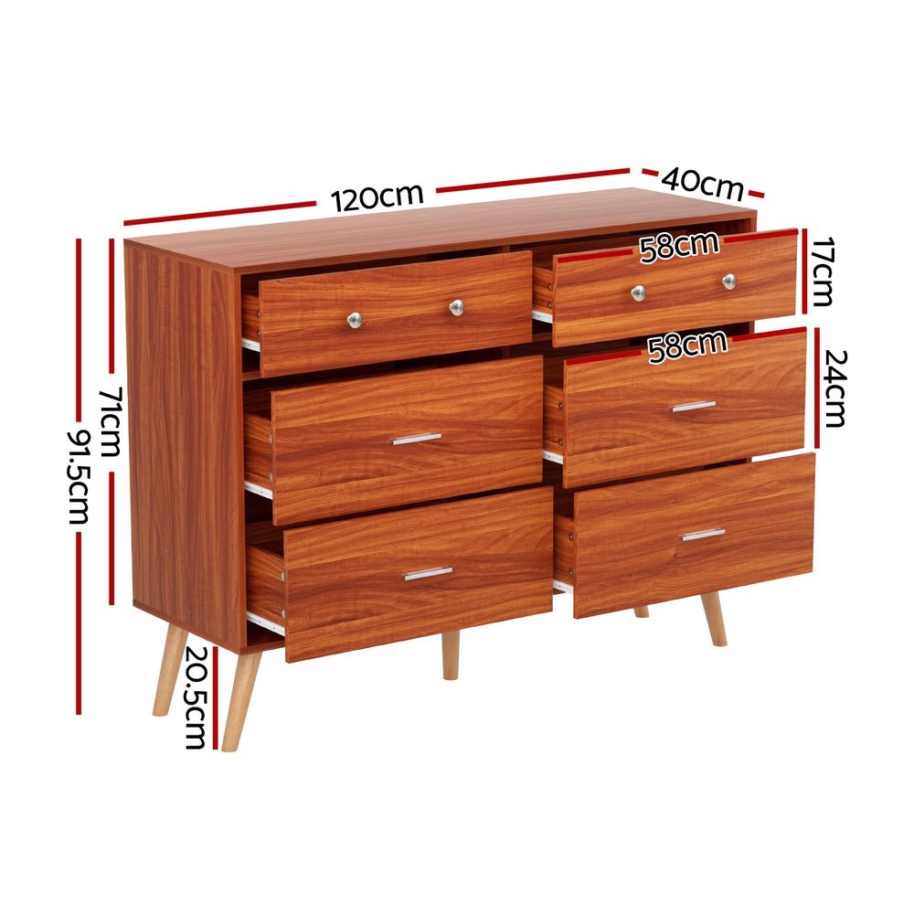 6 Chest of Drawers Storage Cabinet Walnut - Furniture > Bedroom > Dressers - Bedzy Australia