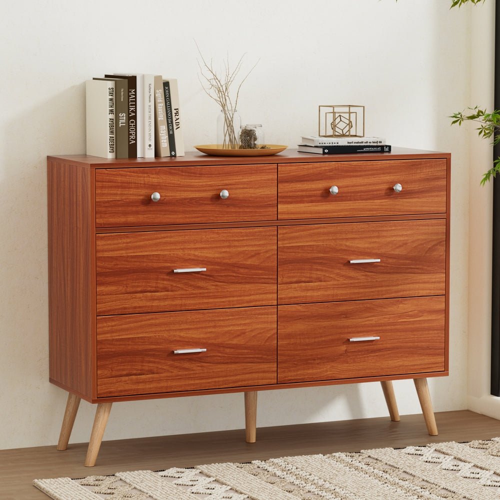 6 Chest of Drawers Storage Cabinet Walnut - Furniture > Bedroom > Dressers - Bedzy Australia