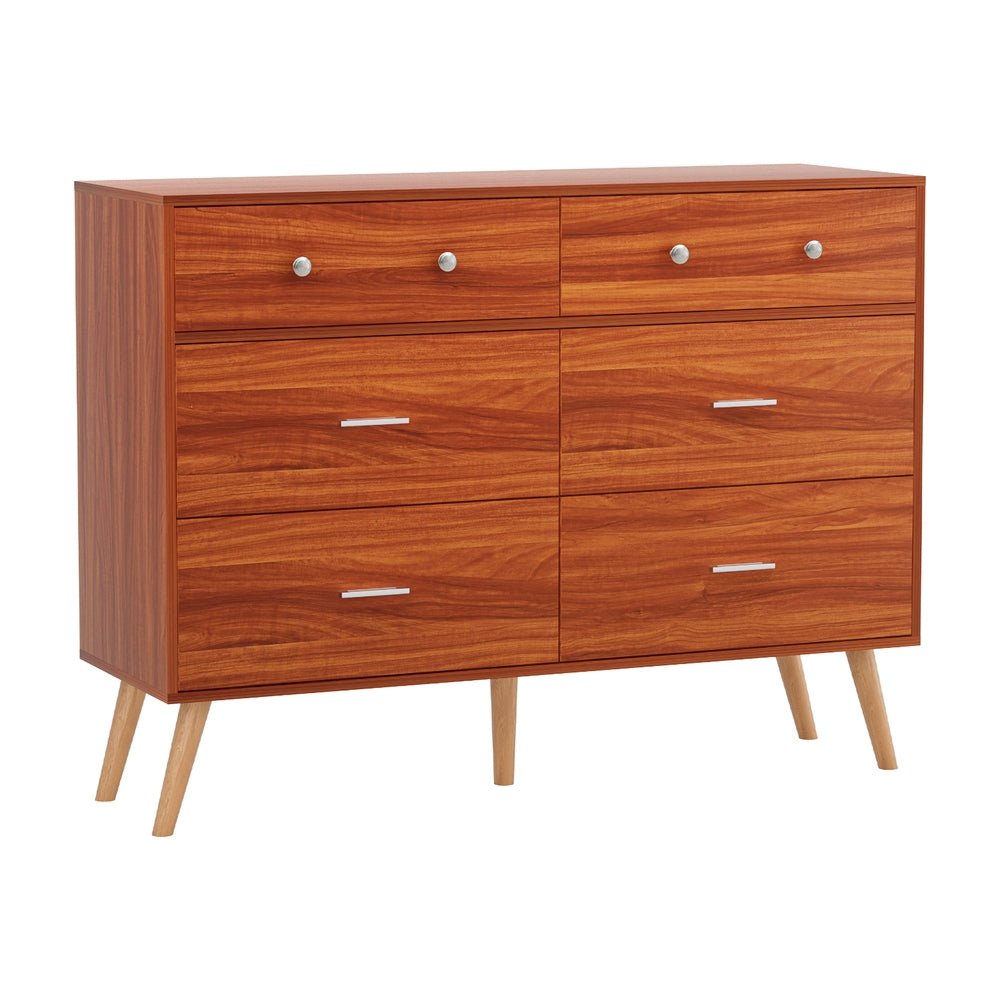 6 Chest of Drawers Storage Cabinet Walnut - Furniture > Bedroom > Dressers - Bedzy Australia