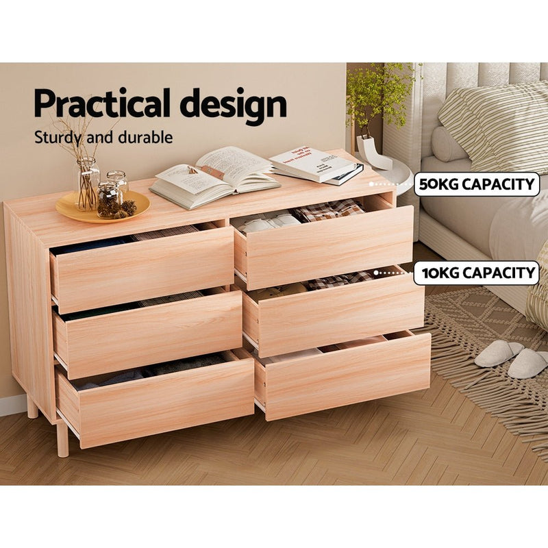 6 Drawer Lowboy Storage Dresser Pine - Furniture > Bedroom - Bedzy Australia