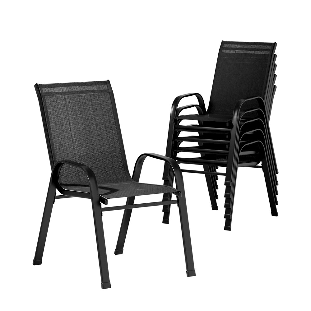 6PC Outdoor Dining Chairs Stackable Lounge Chair Patio Furniture Black - Furniture > Outdoor - Bedzy Australia