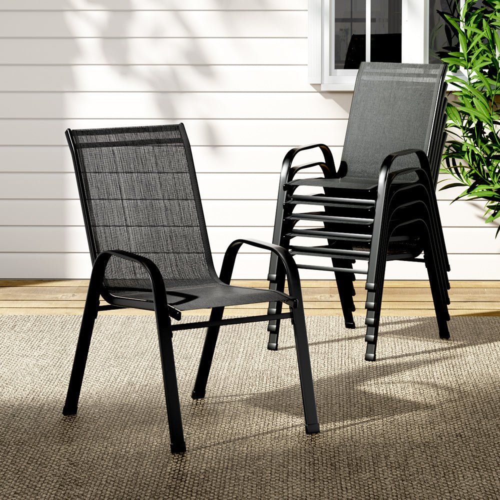 6PC Outdoor Dining Chairs Stackable Lounge Chair Patio Furniture Black - Furniture > Outdoor - Bedzy Australia