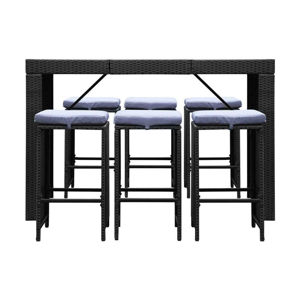 7-Piece Outdoor Bar Set Dining Table Stools Wicker Patio Setting - Furniture > Outdoor - Bedzy Australia