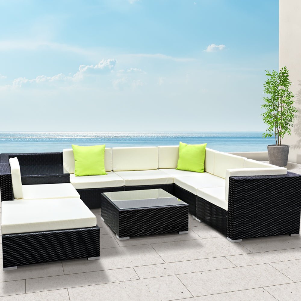 9-Piece Outdoor Sofa Set Wicker Couch Lounge Setting 7 Seater - Furniture > Outdoor - Bedzy Australia