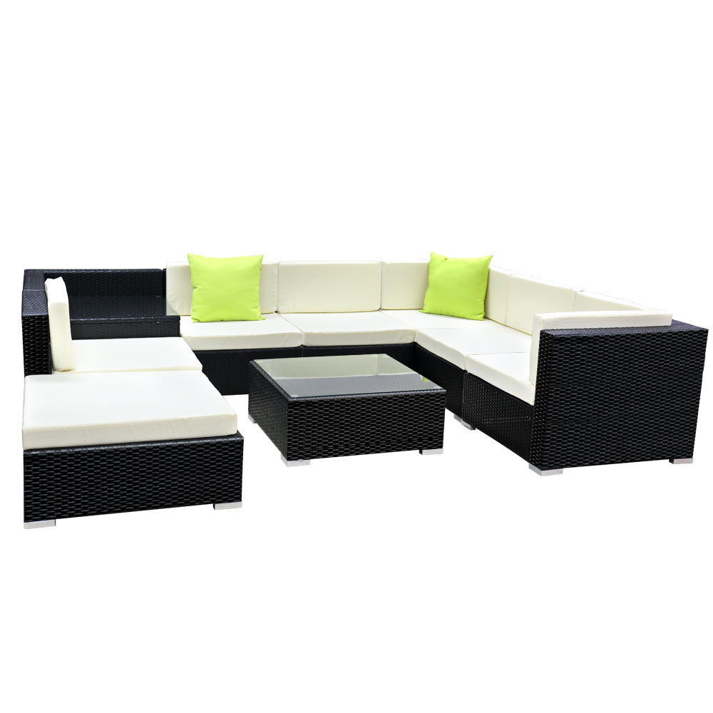 9-Piece Outdoor Sofa Set Wicker Couch Lounge Setting 7 Seater - Furniture > Outdoor - Bedzy Australia