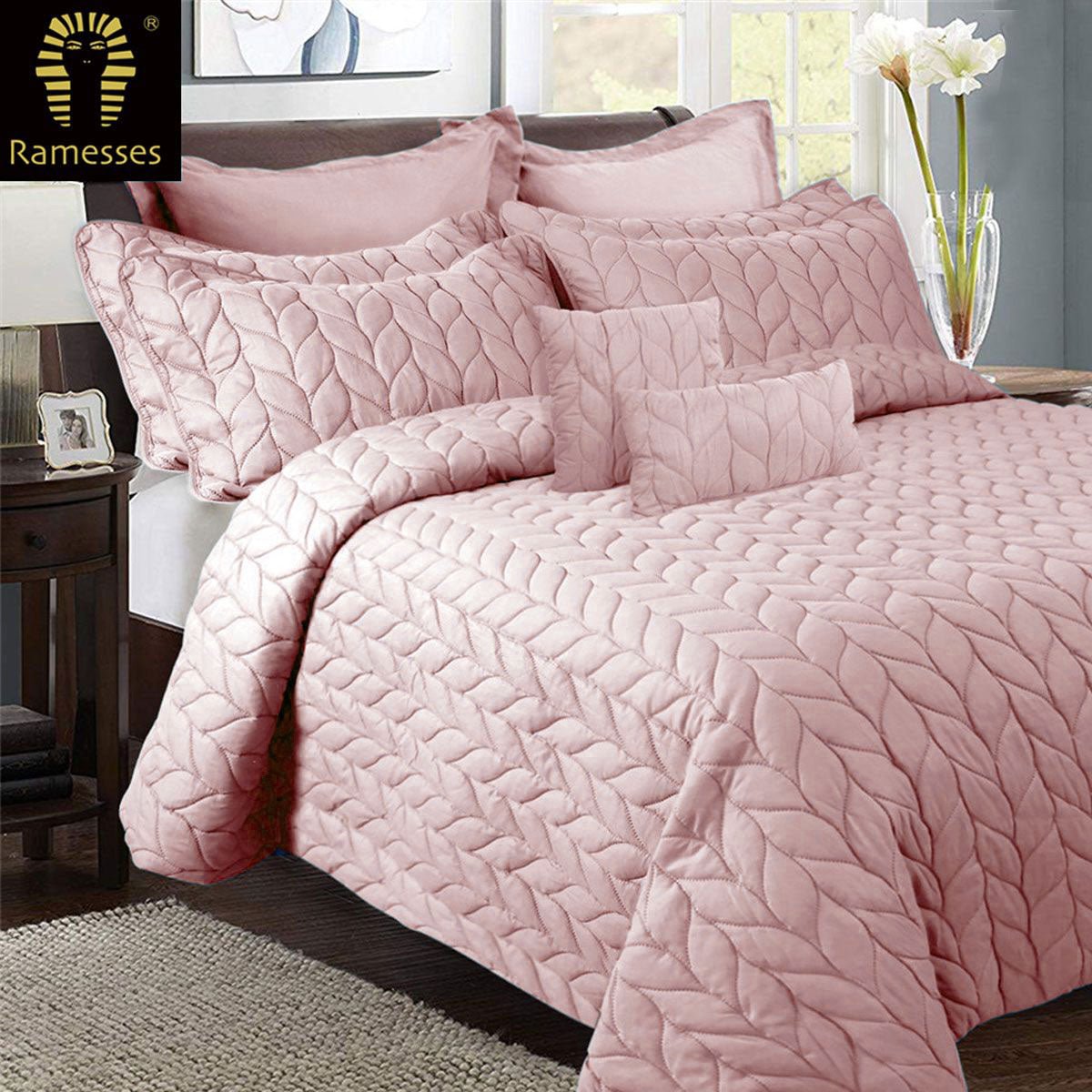 9 Piece Ultrasonic Comforter Set King Rose Pink - Home & Garden > Bedding - Bedzy Australia