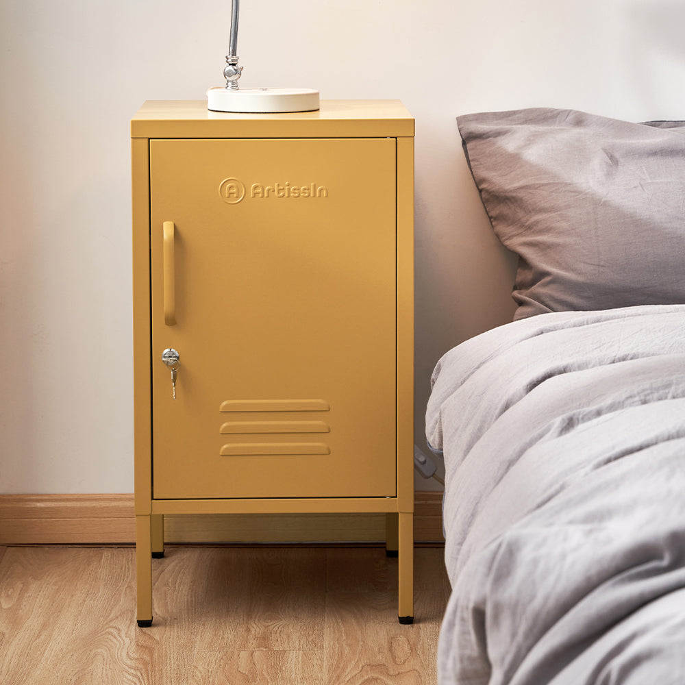 Metal Locker Style Bedside Table - Yellow