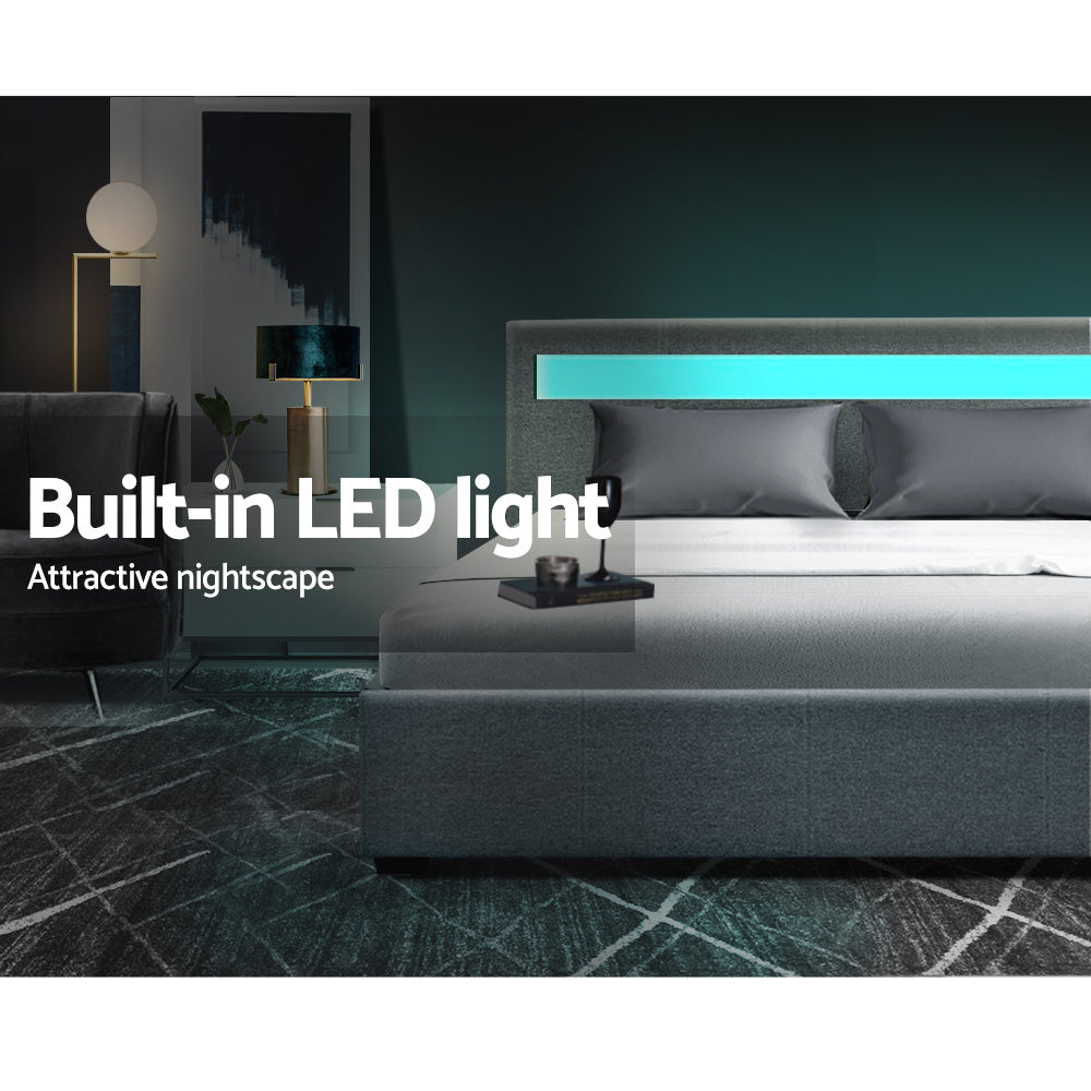 Wanda LED Storage Double Bed Frame Grey