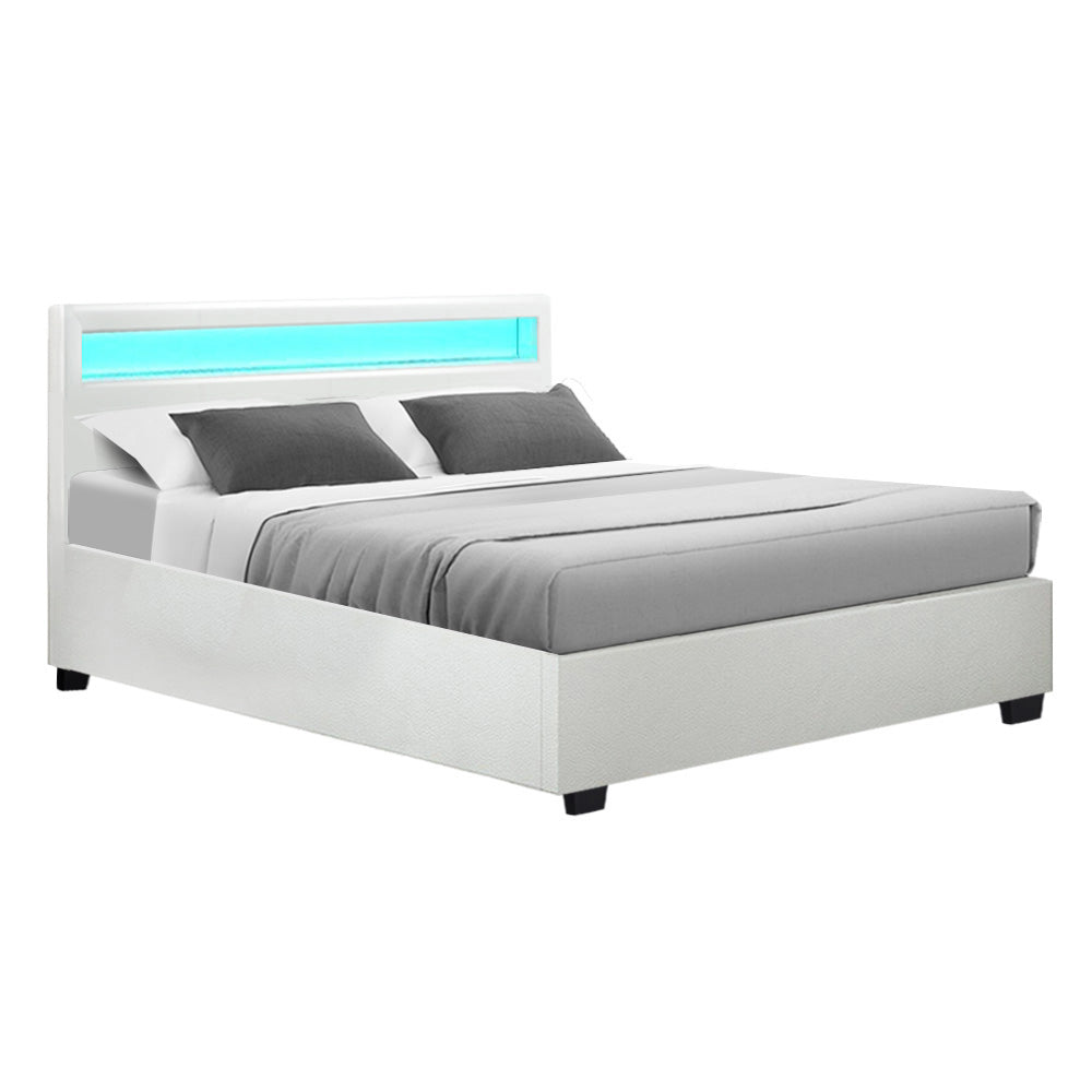 Wanda LED Storage Queen Bed Frame White