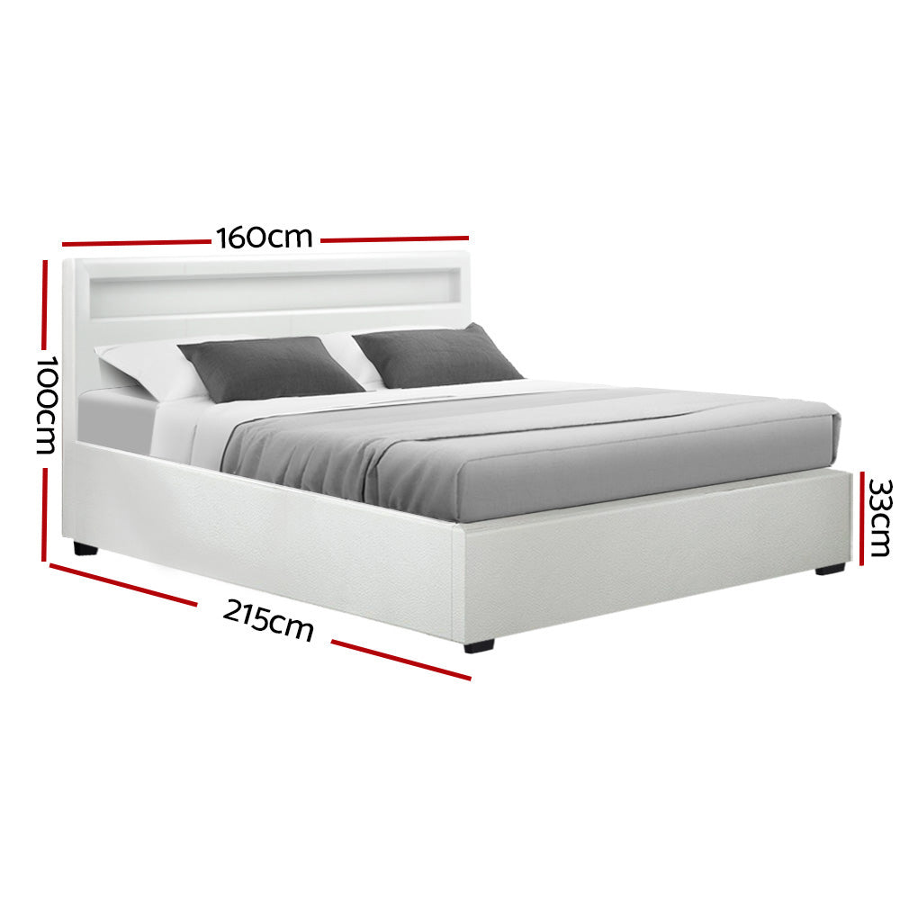 Wanda LED Storage Queen Bed Frame White