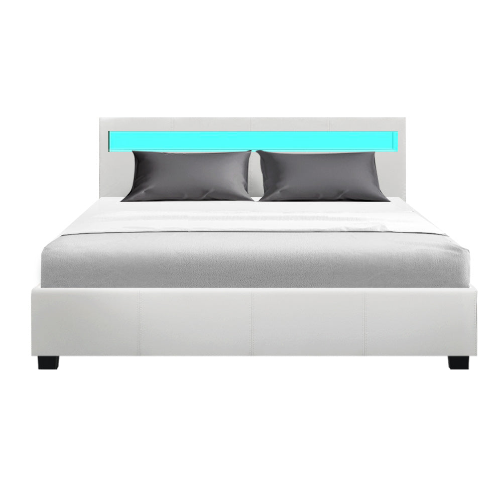 Wanda LED Storage Queen Bed Frame White