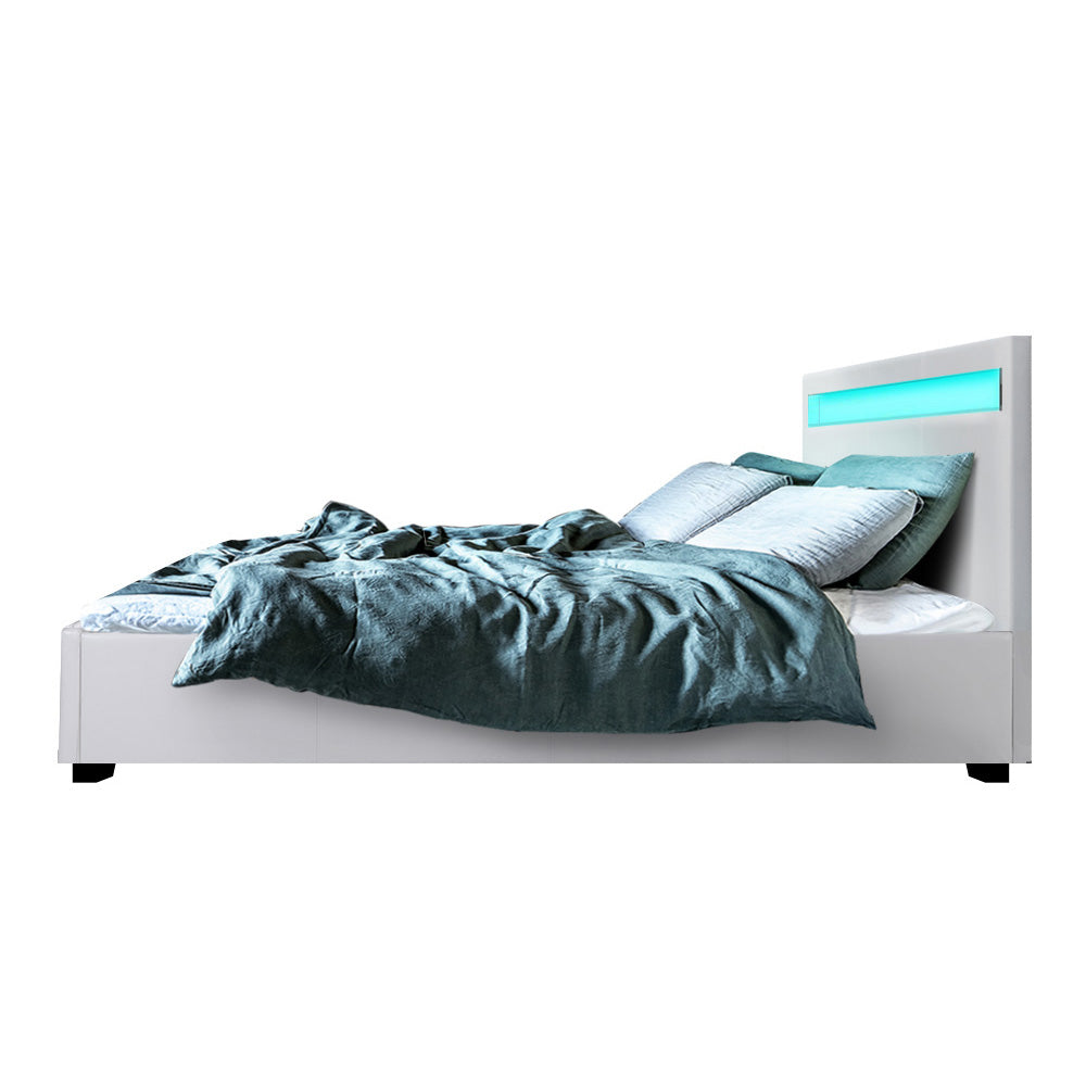 Wanda LED Storage Queen Bed Frame White