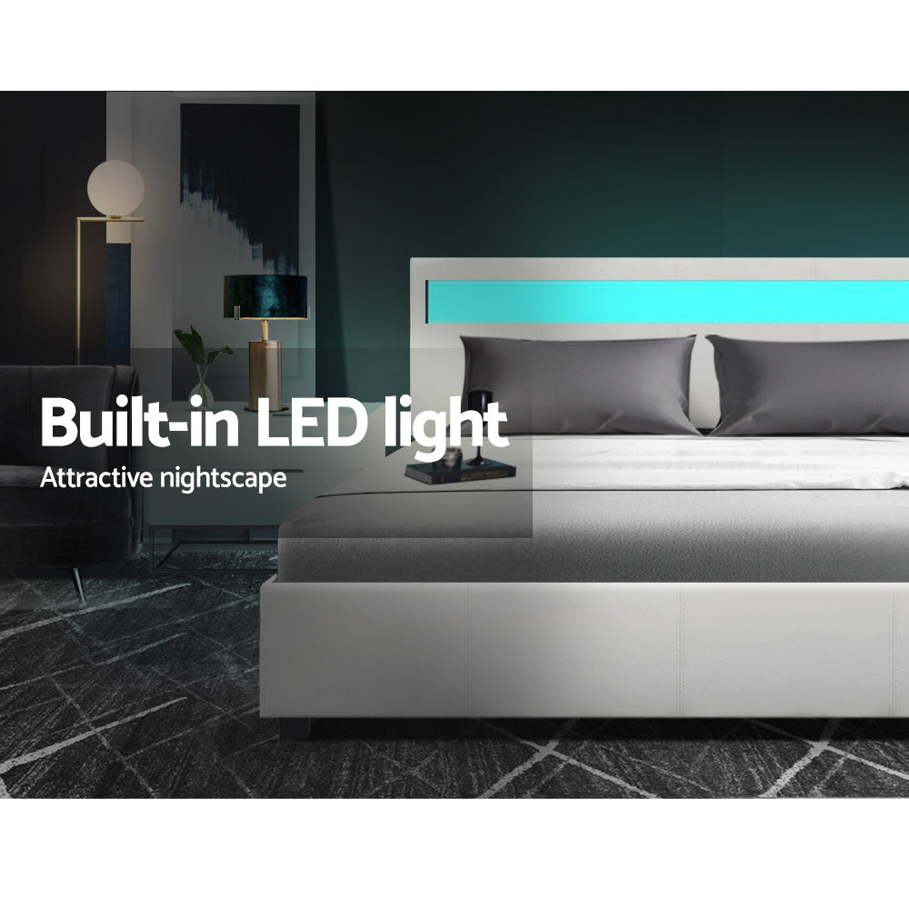 Wanda LED Storage Queen Bed Frame White