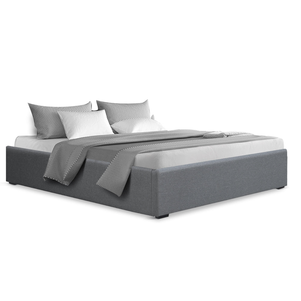 Toki Fabric Double Gas Lift Bed Frame Base with Storage Grey