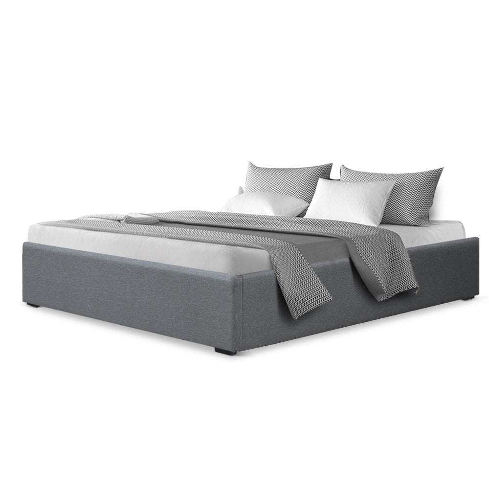 Toki Fabric Double Gas Lift Bed Frame Base with Storage Grey