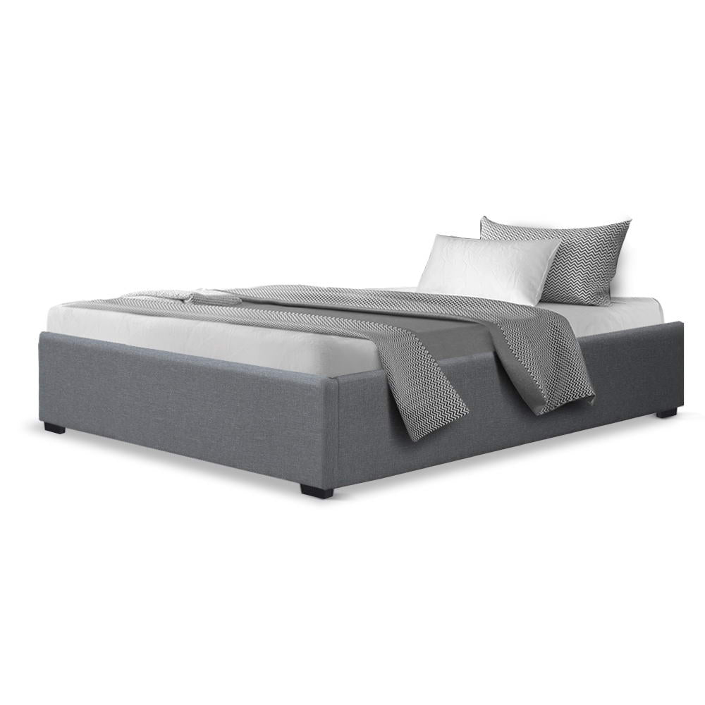 Toki Gas Lift Fabric King Single Bed Frame Base with Storage Grey