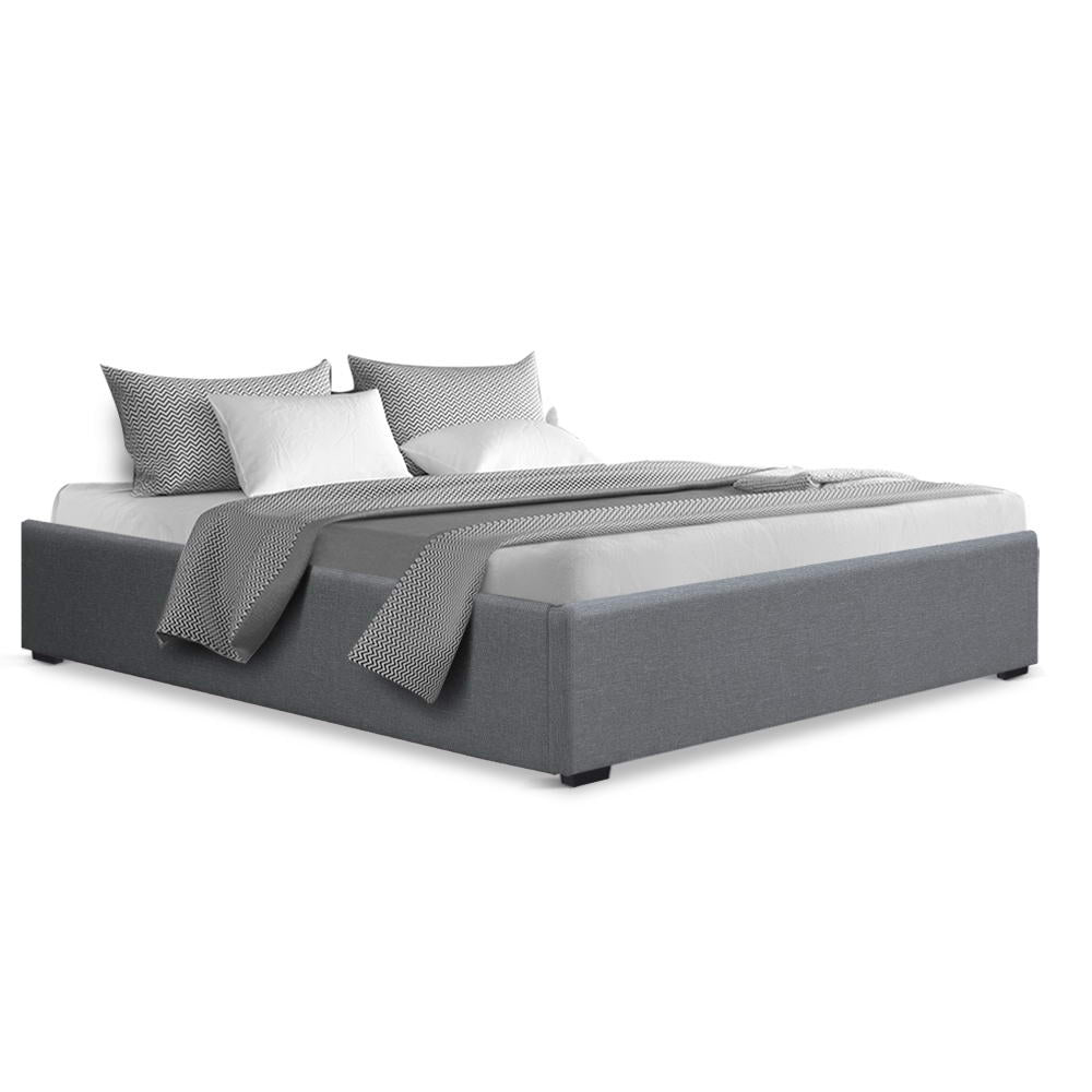 Toki Gas Lift Queen Bed Frame Base with Storage Grey