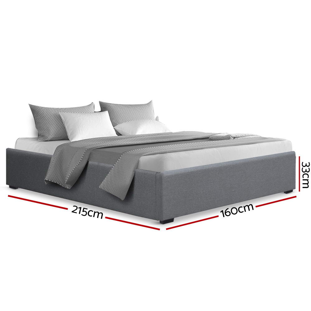 Toki Gas Lift Queen Bed Frame Base with Storage Grey