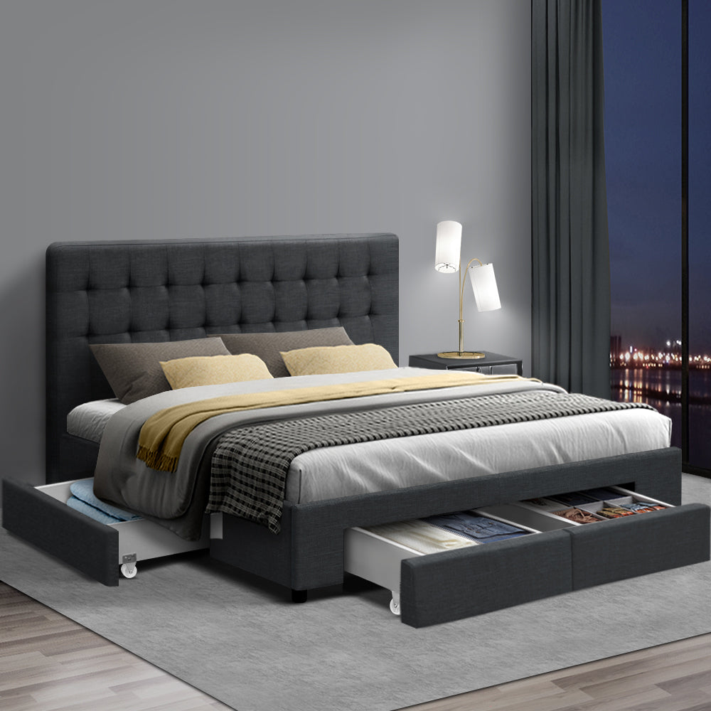 Trinity Double Bed Frame With Storage Drawers Charcoal