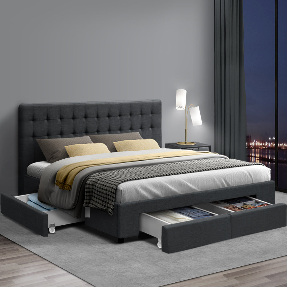 Trinity King Bed Frame With Storage Drawers Charcoal