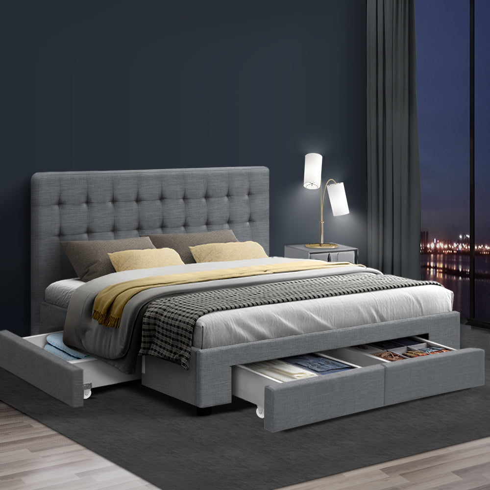 Trinity King Bed Frame With Storage Drawers Grey