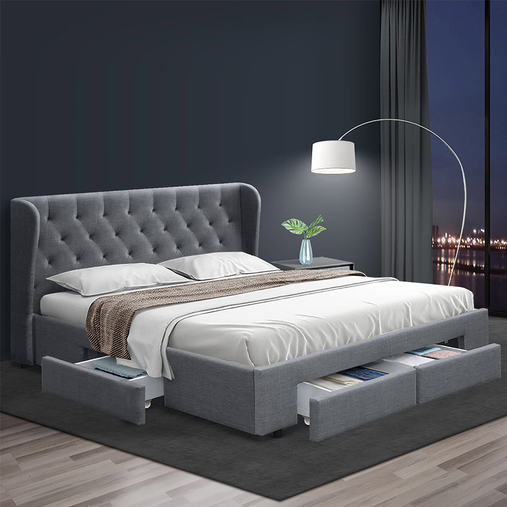 Avalon Queen Bed With Drawers Grey