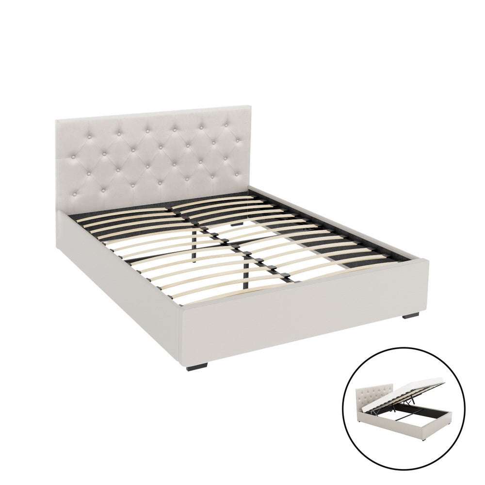 Dorilla Gas Lift Storage Double Bed Frame - Beige