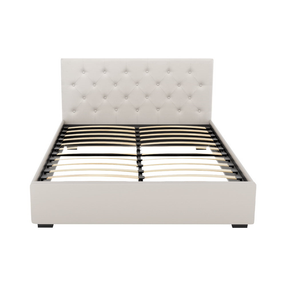 Double Package | Dorilla Gas Lift Storage Bed Frame Beige & Bonita Pillow Top Mattress (Medium Firm)