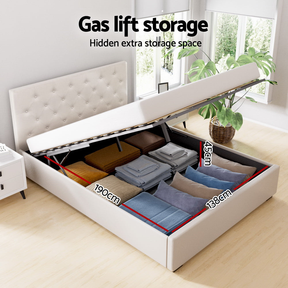 Dorilla Gas Lift Storage Double Bed Frame - Beige